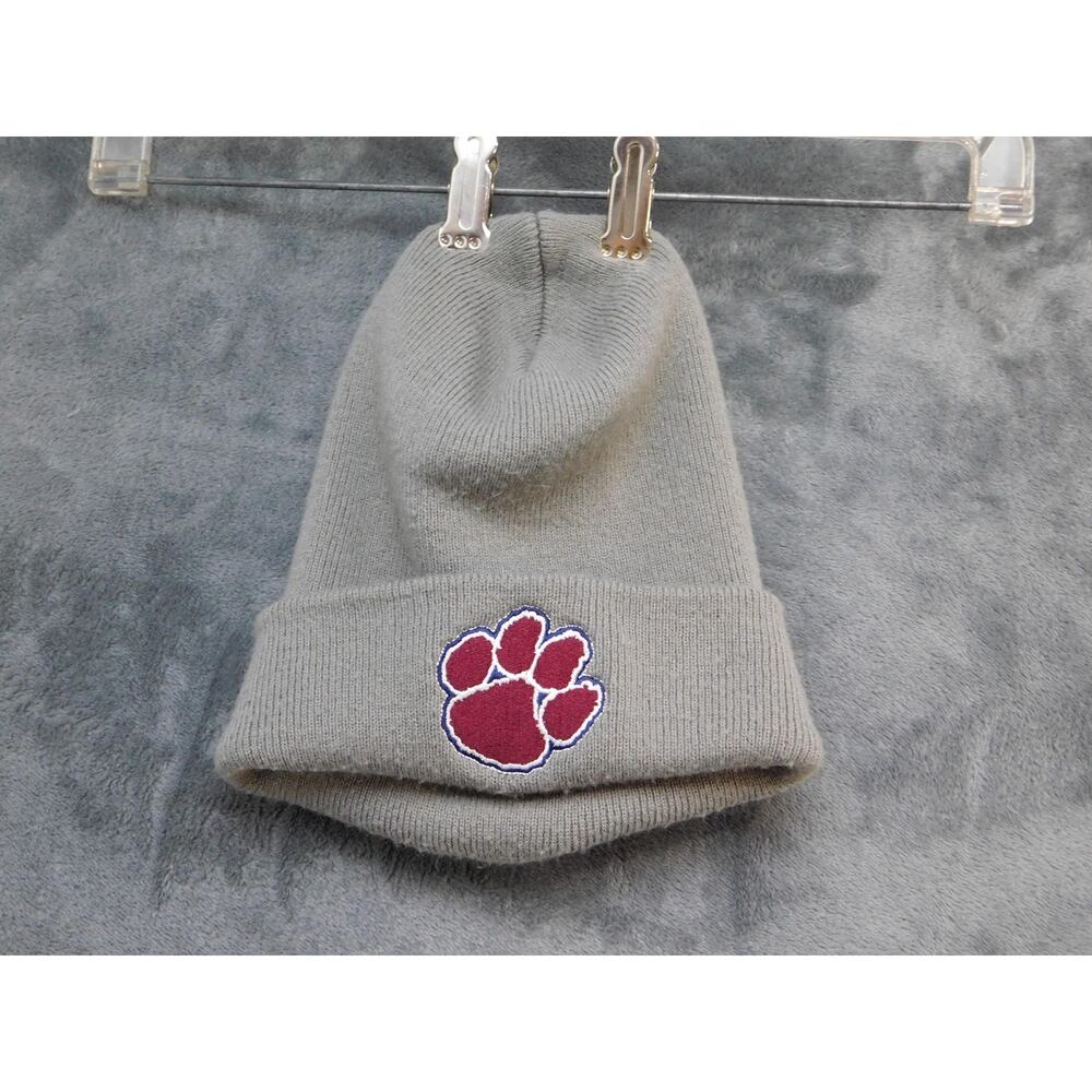 Nike Hat Beanie Mens One Size Gray Knit Cuffed Lined Embroidered Paw Print